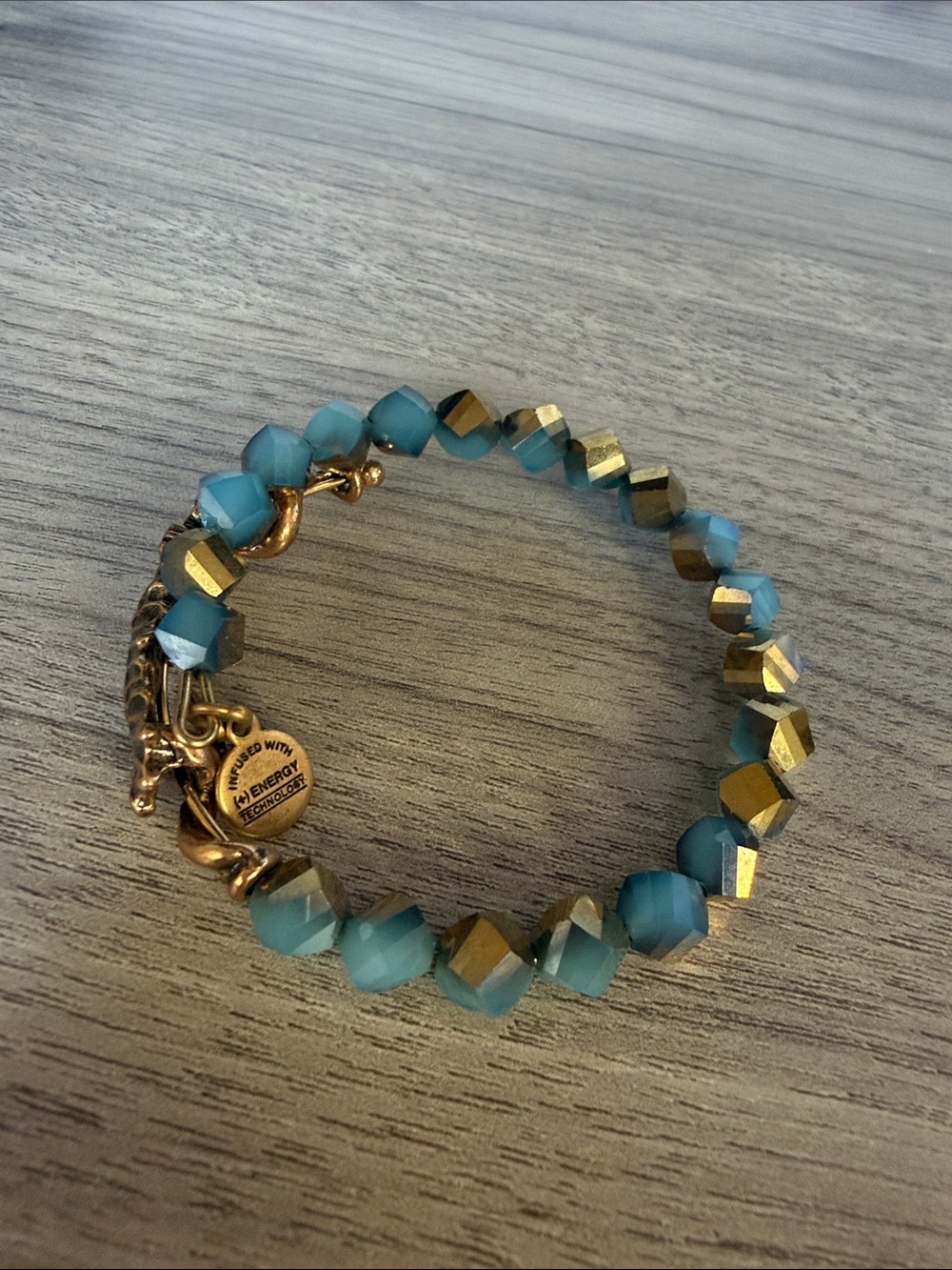 Alex and Ani Turquoise and Gold Beaded Bracelet with Energy Charm